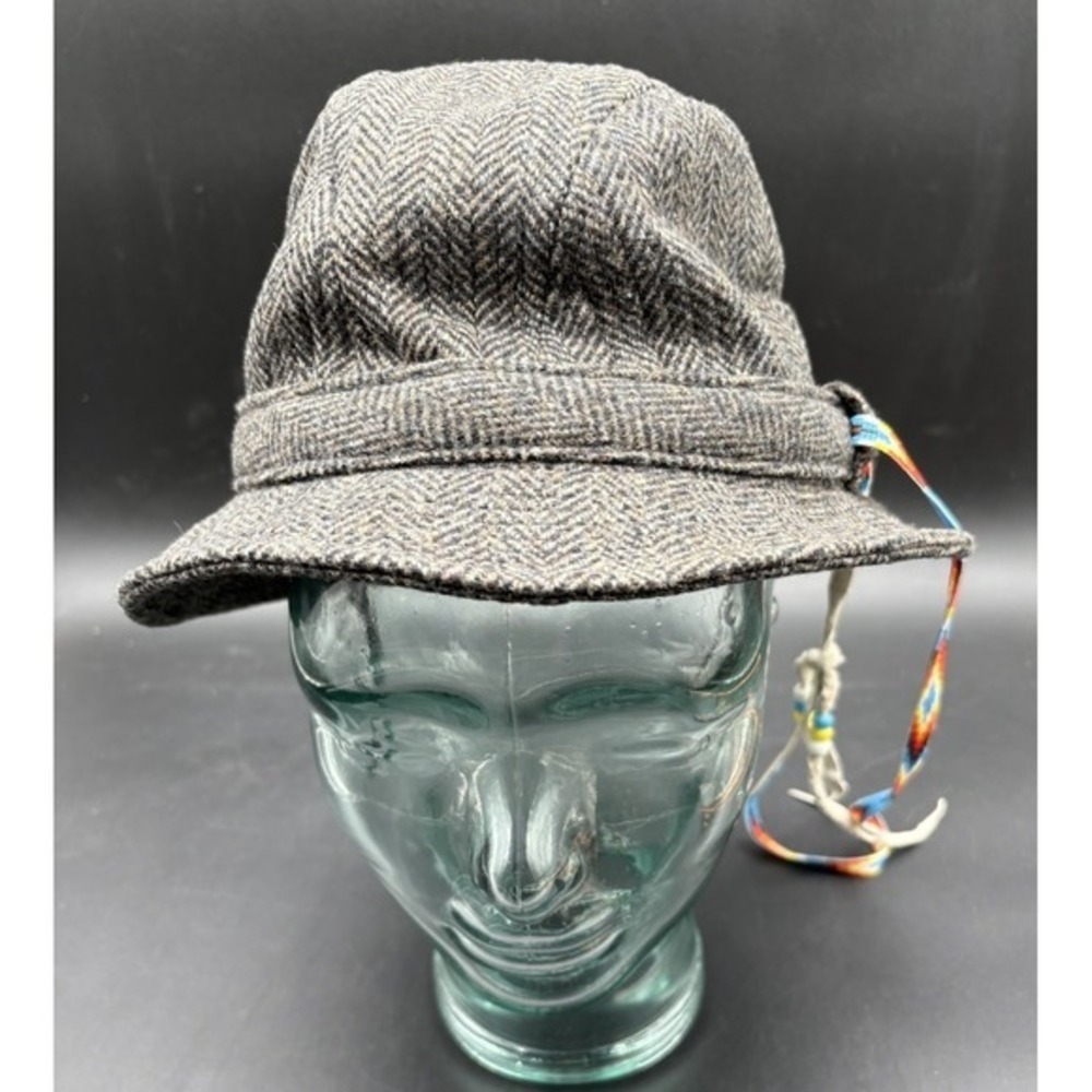 Pendleton Custom Made USA Wool Herringbone Paperboy Bucket Hat Beaded Strap